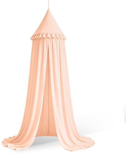 HOTUT Baldachin Kinderzimmer Vintage,Prinzessin Kinderbetthimmel mit Rüschen,Betthimmel Babybett Kinderzimmer für Kinderzimmer Babybett Kleinkinderbett Leseecke Dekoration(Reismehl)