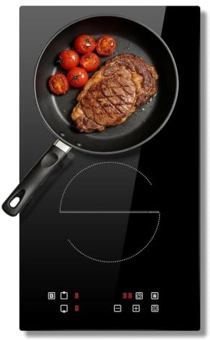 Induction Hob 2 Ring, 30CM Electric Hob 3500W, Two Zone Built-in Induction Cooktop with 9 Power Levels, Touch Control, Timer, Child-safety Lock, 220~240V, No Plug, Installation Required
