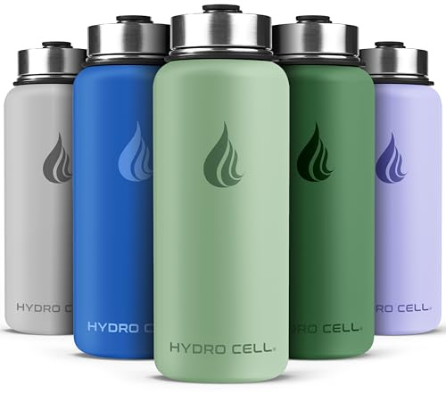 HYDRO CELL Stainless Steel Insulated Water Bottle with Straw - For Cold & Hot Drinks - Metal Vacuum Flask with Screw Cap and Modern Leakproof Sport Thermos for Adults (Sage 32oz)