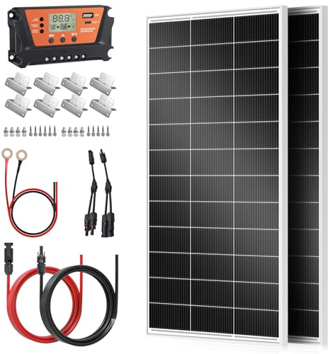 Rvpozwer 400W Monocrystalline Solar Panel Kit, 2×200w N-Type Solar Module with 30A Solar Charge Regulator,Solar Cable, Z-Mounting Clamps,for 12 Volt Battery,for Motorhomes, Boats (2×200w kit)