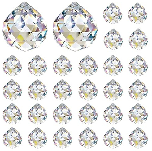 30 Stück Sonnenfänger Kristall 25x30mm Kristalle zum Aufhängen Prisma | Kristallkugel Sonnenfänger, Hängende Kristall Suncatcher, Lichtfänger für Fenster & Kronleuchter Deko, Feng Shui & Geschenk