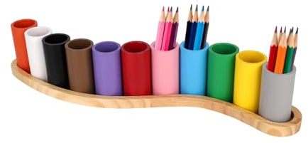 Diegimr Holz Stiftehalter, Buntstift Organizer mit 11 Farbigen Bechern, Stifte Aufbewahrungsbox mit S-Förmiger Basis für Kinder Büro & Schreibwaren