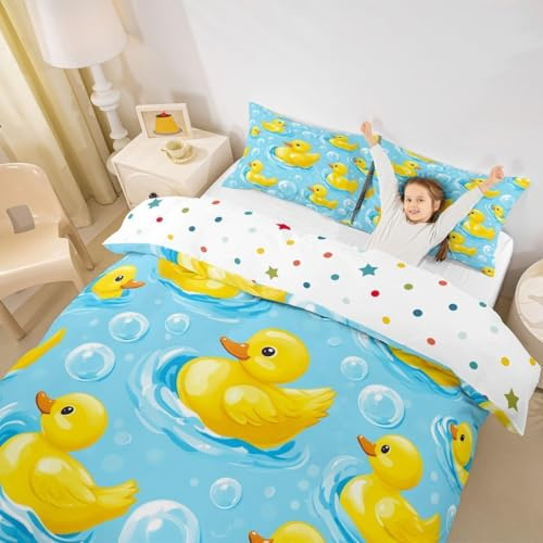 feelingyou Zeichentrick Ente Kinder Bettdecke S Größe Schönes Bauernhaus Tier Decken Abdeckung für Schlafzimmer Kawaii Bubble niedliche ländliche Ente Bettwäsche Set(1 Kissenbehälter)