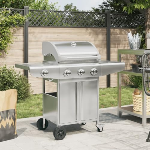 Solivagant Barbecue Gril à gaz avec 4 brûleurs argenté Acier Inoxydable,(29.32 KG)