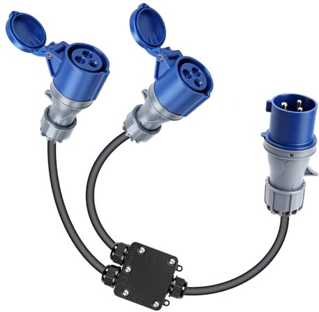 DewinLVD Adattatore ad alta corrente, adattatore da 32 A a 16 A 110 cm, IP44, spina industriale a 3 poli, per esterni, cantieri e officine