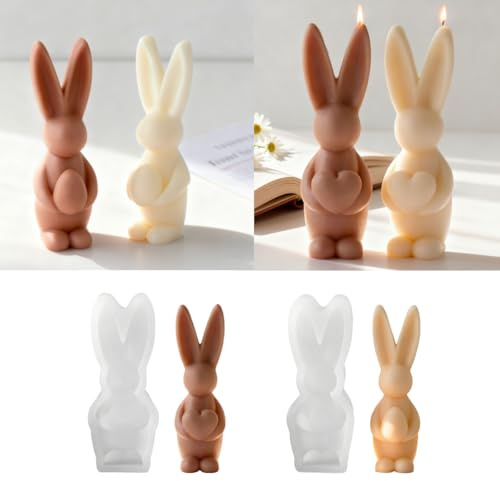 Silikonformen Gießformen Ostern, Silikonform Ostern Hase 3D, Silikonform Osterhase, Gießform Hase, Gießformen Silikon Oster, Gipsformen zum Gießen, Giessform Silikon für Gips Kerzen Epoxidharz (Set)