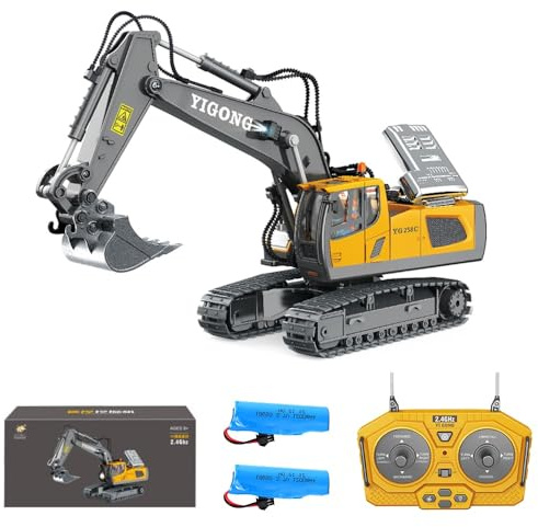 Teeggi 1/20 Ferngesteuerter Bagger Spielzeug für ab 6-12 Jahren Junge und Kinder, 11 Kanal RC Bagger mit Metall Schaufel, 680° Drehung, Licht und Soundeffekten
