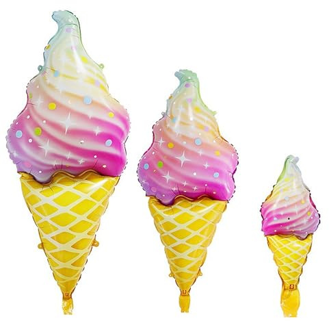 Tourima 3 Stück Eis Deko Helium Ballons, Eistüte Luftballons Bunt Ice Cream