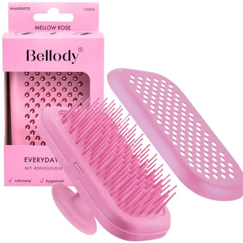 Bellody® - Haarbürste mit patentierter Reinigungsfunktion - Reinigung in Sekunden, hygienisches Kämmen und Massage für die Kopfhaut - Taschenformat & Travelsize (schöne Bürste in Pinker matter Farbe)