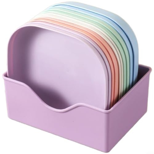 Set di 10 piatti quadrati per snack con scatola portaoggetti, 14 cm, piatti in plastica viola, lavabili in lavastoviglie, per cucina, feste, frutta, snack, servire e vassoio