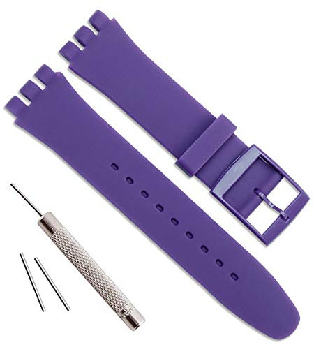 Bracelet de montre étanche en caoutchouc de silicone de remplacement pour Swatch (17mm 19mm 20mm) (17mm, Purple)