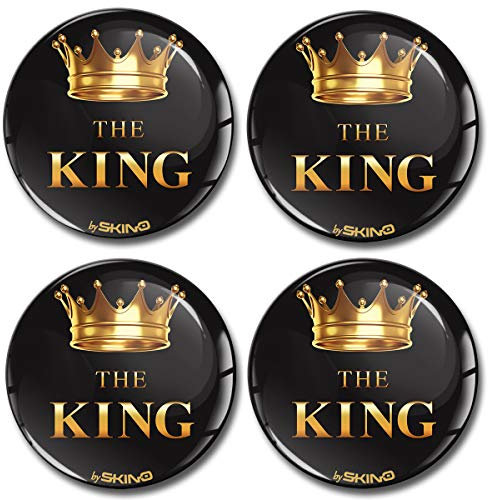 Skino 4 x 60mm Adesivi Resinati 3D Gel Stickers Auto Coprimozzo Universale Logo Silicone Autoadesivo Stemma Adesivo Copricerchi Tappi Ruote The King A 4860