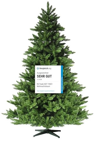 RS Trade 19001 Spessarttanne 100% PVC 180 cm Weihnachtsbaum künstlich (Ø ca.132 cm) 1422 Spitzen und Schnellaufbau Klappsystem, schwer entflammbar, unechter Tannenbaum inkl. Christbaum Ständer