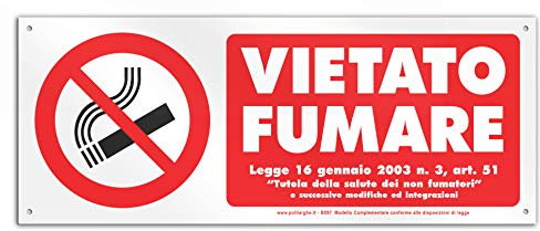 Cartello cm 30x12 - VIETATO FUMARE (PVC spessore 1 mm con 4 fori)