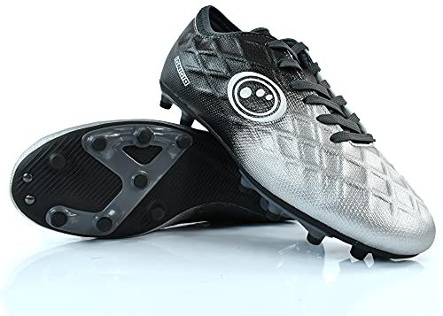 Optimum Junior Ignisio Lace-Up Football Boots - Flat Moulded Stud Outsole, Easy Fastening Astro Trainers - PU Leather, Flexible & Comfortable Fit Football Boots - Black/Silver - 5