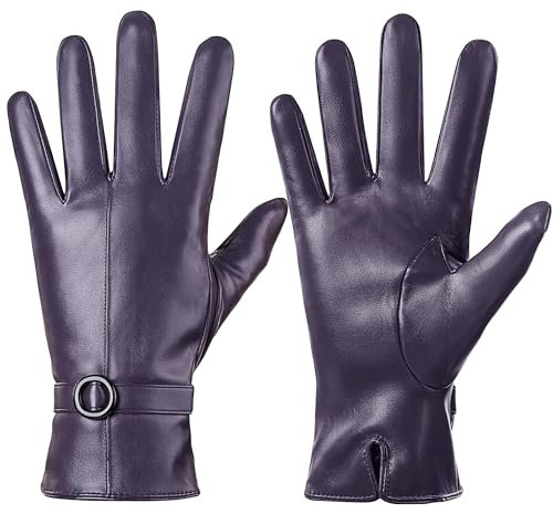 Damen Winter Lederhandschuhe Touchscreen Texting Warm Fahren Lammfell Handschuhe (Lila, M)