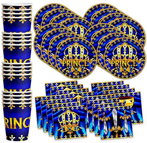 Royal Blue Prince Birthday Party Baby Shower Supplies Set Plates Napkins Cups Tableware Kit for 16
