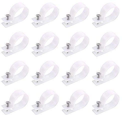 Swpeet 60 Pack White 1 Inch Nylon Plastic R-Type Cable Clips Clamp Kit, Nylon Screw Mounting Cord Fastener Clips with 60 Pack Screws for Wire Management