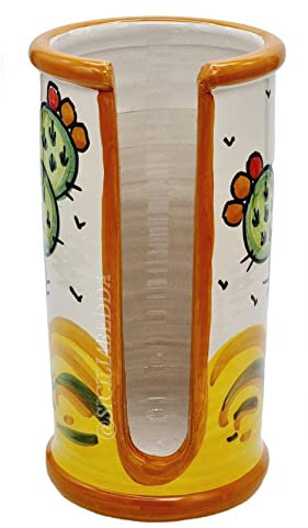 sicilia bedda - PORTABICCHIERI in Ceramica SICILIANA Realizzati Interamente a Mano - Altezza 20 Cm (Ficodindia)