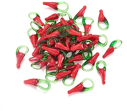 Cheriswelry 50 dijes de cristal de Lampwork con pimiento rojo picante para joyas, pendientes, tobilleras, 21 mm