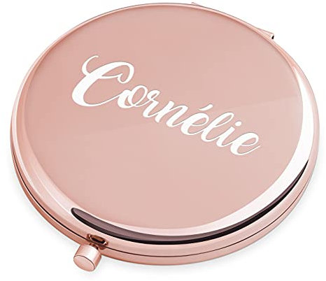Maverton Miroir de Poche personnalisé de Couleur Or Rose - Accessoire pour Trousse de Maquillage - Mirroir Rond pour Elle - Cadeau Parfait pour Femmes - Prénom