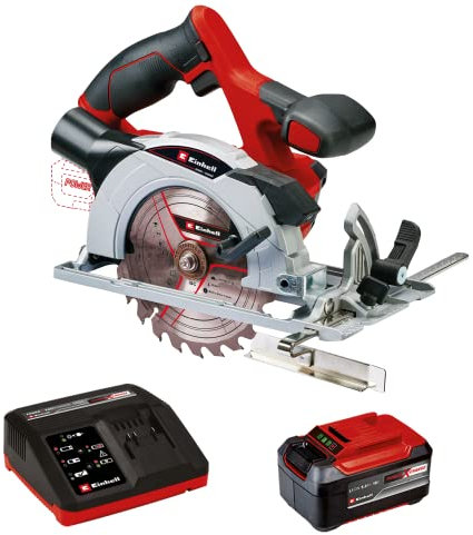 Einhell Akku-Handkreissäge TE-CS 18/150 Li Power X-Change (Lithium Ionen, Schnitttiefe + Neigungswinkel werkzeuglos einstellbar, LEDs, inkl. 5,2 Ah Akku und Fastcharger)