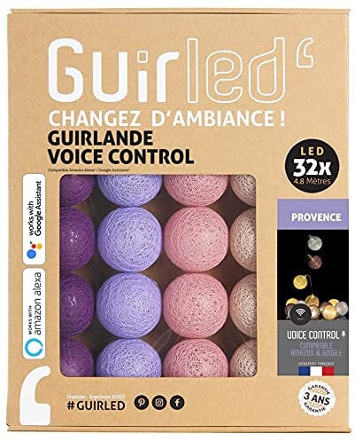 GuirLED - LED Baumwollkugeln Lichterkette WIFI USB - Sprachsteuerung - Connected Home - Amazon Alexa & Google Assistant - 2xUSB-Netzadapter enthalten - 32 Kugeln 3,2m - Provence