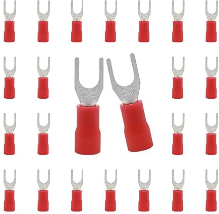 CEEYSEE 100x Gabelkabelschuhe 0.5-1.5mm² Loch-Ø M4 -für elektrische Crimpkabelschuhe Kable Teillisoliert PVC Kabel-Verbinder(Rot/DPFH)