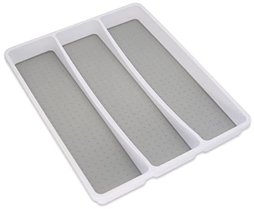 Addis Premium Soft touch 3 Compartment Drawer Utensil Cutlery Organiser Tray, White & Grey new 3 Sections