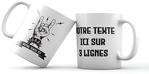Mygoodprice MUG en céramique au motif Signe main musique metal avec textes personnalisables