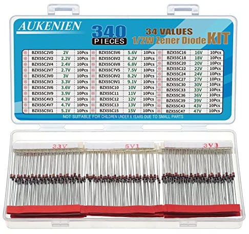 AUKENIEN 340 Stück 34 Werte 1/2W Zener Diode Dioden Sortiment Set 0,5W Zenerdioden Assorted Kit