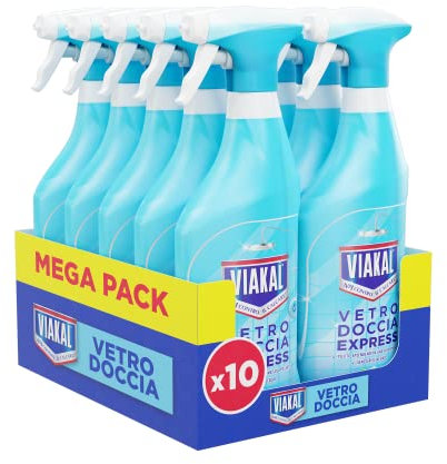 Viakal Anticalcare Detersivo Spray Doccia Senza Risciacquo, 10 x 500 ml, Rimozione del Calcare fino al 100%, Pulito brillante, Brillantezza che dura a lungo