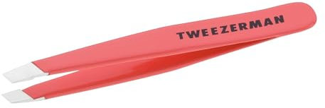 TWEEZERMAN Mini Pinzette (Handgeschliffene Schräge Spitzen, Augenbrauen zupfen, Profi-Qualität, Rostfreier Edelstahl), Geranium