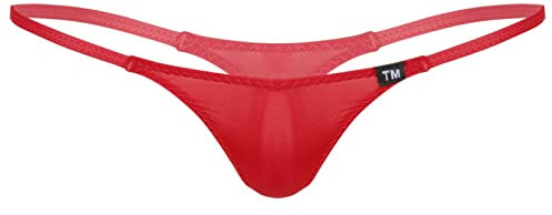 Nimiya Homme String Slip Ouvert Sexy String Ficelle Slip de Bain Triangle Thong Tanga Sissy Bas de Bain Natation Plaisir sous Vêtement de Nuit Underwear Rouge M