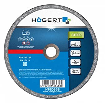 HÖGERT Technik Schruppscheiben 230 x 6,8 x 22,23 mm, 10 Stück – Schleifscheibe für Winkelschleifer, Metall & Inox, Korund A24, EN 12413