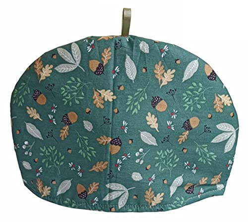Vintage Tea Cosy, Green Teapot Cosy with Hazelnuts Leaves Print Cotton Tea Pot Warmer, Teapots Dust Proof Insulated Covers Tea Kettle Quilt for Kitchen Home Table Hotel Tea Party Restaurant