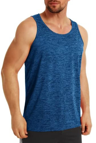 MAGCOMSEN Herren Sport Achselshirt Ärmellos Fitness Funktionsshirt Leicht Stretch Tank Tops Herren Schnell Trockend Training Oberteile Shirt Sonnenschutz Outdoor Muskelshirt Mittelblau XXL