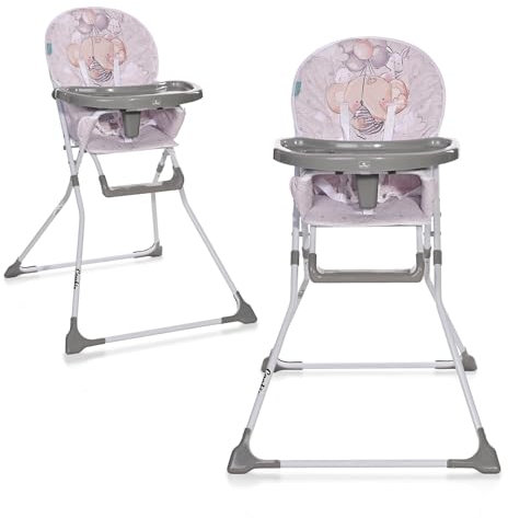 Lorelli Kinderhochstuhl klappbar, Kinderstuhl Cookie, Hochstuhl für Babys ab 6 Monate bis 15 kg, klappbarer Babyhochstuhl mit 5-Punkt-Sicherheitsgurt, grau