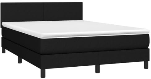 vidaXL Boxspringbett mit Matratze LED Bett Polsterbett Bettgestell Doppelbett Lattenrost Bettrahmen Schlafzimmerbett Hotelbett Schwarz 140x200cm Stoff
