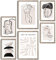 decomonkey | 6er Poster Set mit hellbraunem Rahmen | Abstrakt Beige | 4 x DIN A4 & 2 x DIN A3 | Wohnzimmer Schlafzimmer Wandposter Blider Collage Modern Wanddeko Boho Line Art Vintage Schwarz Weiß