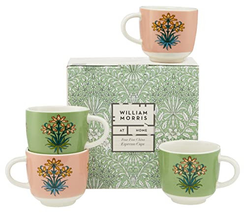 William Morris Coffee Cup Gift Set, Four 100ml Fine China Espresso Cups, Dishwasher and Microwave Safe, Housewarming or Wedding Gift, Useful and Beautiful Collection