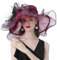 ITODA Fascinator Damen Organza Hut Blumen Feder Sonnenhut Kirche Hochzeit Frauenorganza Elegant Sommerhut Sonnenschutz Strandhut Breit Krempe Organzahut Mesh Damenhut Cocktail Party Weinrot
