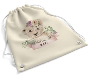 easyprint Turnbeutel gestalten | personalisiert mit Name | Sportbeutel | Design Kleiner Löwe | Farbe wählbar | Gym Bag mit Wunschname | Rucksack | Stoffbeutel | Kordelzug (Natur)