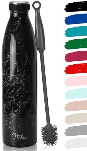Milu Gourde en acier inoxydable 350 ml 500 ml, 750 ml, 1000 ml, 1,5 l – Bouteille isotherme, bouteille d'eau isolée, double paroi anti-fuite, convient aux acides carboniques (Granit, 1500ml)
