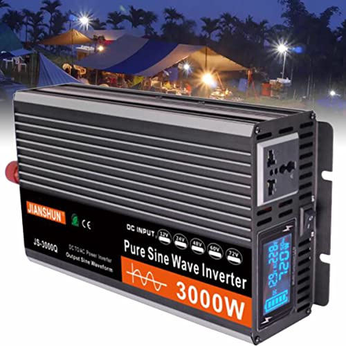 FENGSSLL Convertisseur Pur Sinus 3000W 4000W 5000W 6000W Onduleur, Transformateur, 12V 24V 48V 60V vers 220V 230V, 2 Prises AC et Affichage à LED,3000W-24V