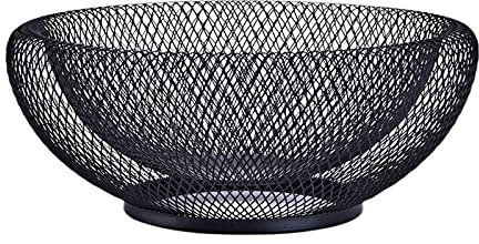 EACHPT Fruit Bowl, Metal Mesh Fruit Basket, Fruit Bowel, Round Gold Retro Hollow Out Iron, Fruit Vegetable, Egg, Bread, Snack Storage, Iron Fruit Holder, for Kitchen Counters Table (Black)