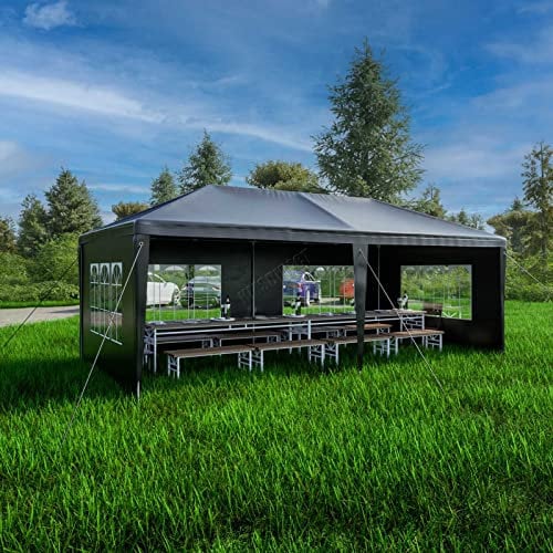 BIRCHTREE 3x6m Garden Steel Tube PE Gazebo With 6 Pieces Sidewalls Zippers 4 Windows Canopy Patio New Party Camping Wedding Tent Shade Waterproof Outdoor Marquee Awning Grey