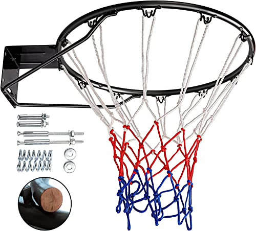Dripex Basketball Rim 18'' (45cm) Full size Replacement Outdoor Wall Door Mounted with All Weather Net Solid Steel 18 Inch (Black)