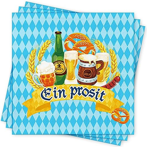 BUSCANDO Servietten Oktoberfest Deko Bayrisch 40Stück Servietten Weiß Blau Oktoberfest Bayrisch Deko Accessoires Oktoberfest Tischdecke Disposable Napkins Papierservietten 33x33cm