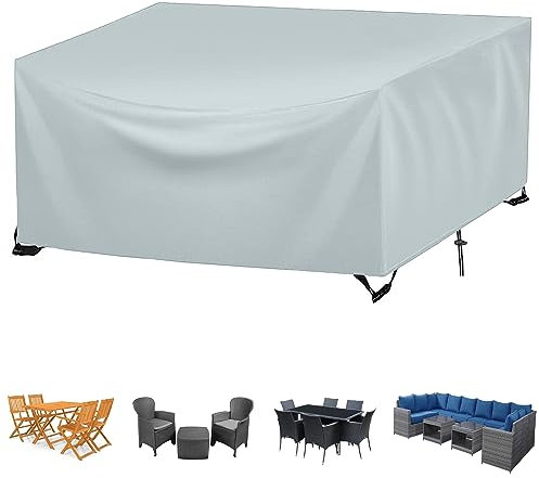 Abdeckung für Gartenmöbel, 280x160x80cm, Schutzhülle für Gartentisch, Regenschutz und Staubfest, Schwerlast Oxford Gewebe Gartentisch Abdeckung für Terrassenmöbel(Grau)